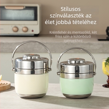 Big Month Kiváló vákuum-izolált ebédes doboz 304 rozsdamentes acélból, nagy kapacitás, kétszintes, felnőttek és diákok számára