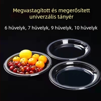 Egyszer használatos műanyag tányérok, átlátszóak, vastagítottak, nagy méretűek – háztartási használatra, piknikhez, büféhez, gyümölcsökhöz és desszertekhez