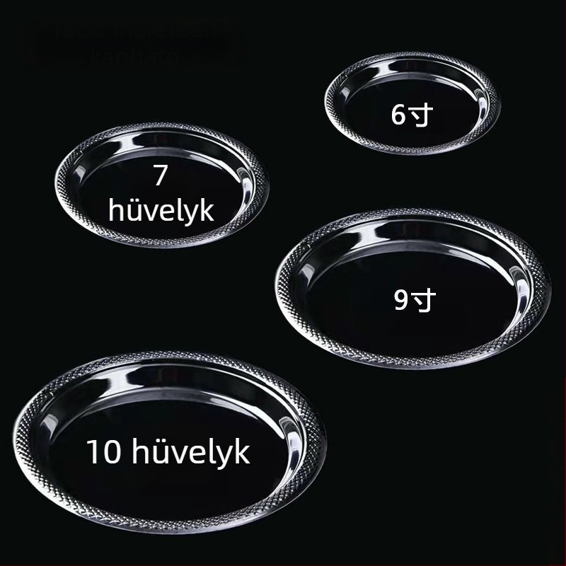 Egyszer használatos műanyag tányérok, átlátszóak, vastagítottak, nagy méretűek – háztartási használatra, piknikhez, büféhez, gyümölcsökhöz és desszertekhez