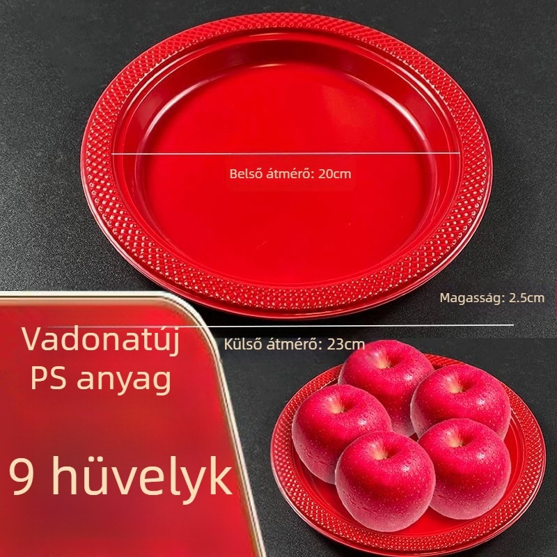 Egyszer használatos műanyag tányérok, átlátszóak, vastagítottak, nagy méretűek – háztartási használatra, piknikhez, büféhez, gyümölcsökhöz és desszertekhez