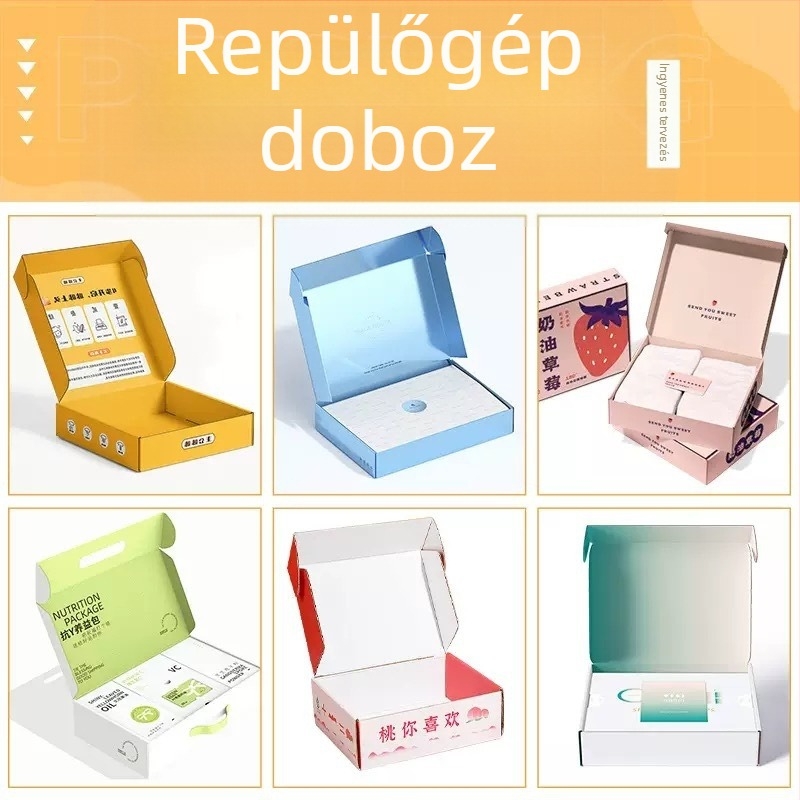 Kozmetikai csomagoláshoz készült testreszabható doboz ezüst karton felülettel, színes doboz, fehér karton doboz, dupla betétes doboz, hullámkarton repülő doboz, papírtáska, logó nyomtatás