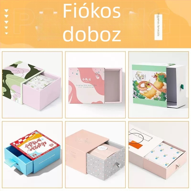 Kozmetikai csomagoláshoz készült testreszabható doboz ezüst karton felülettel, színes doboz, fehér karton doboz, dupla betétes doboz, hullámkarton repülő doboz, papírtáska, logó nyomtatás