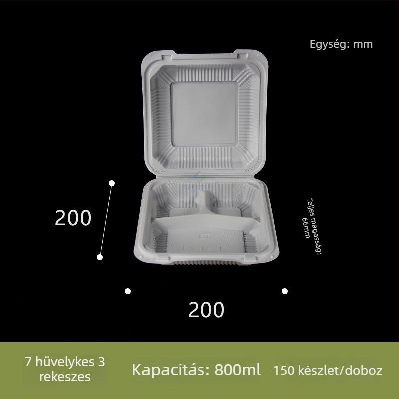 Egyszer használatos ebédes doboz rekeszekkel, műanyag gyorséttermi doboz, hamburgeres doboz, több rekeszes ebédes doboz kereskedelmi használatra