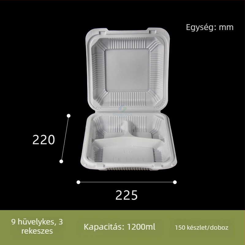 Egyszer használatos ebédes doboz rekeszekkel, műanyag gyorséttermi doboz, hamburgeres doboz, több rekeszes ebédes doboz kereskedelmi használatra