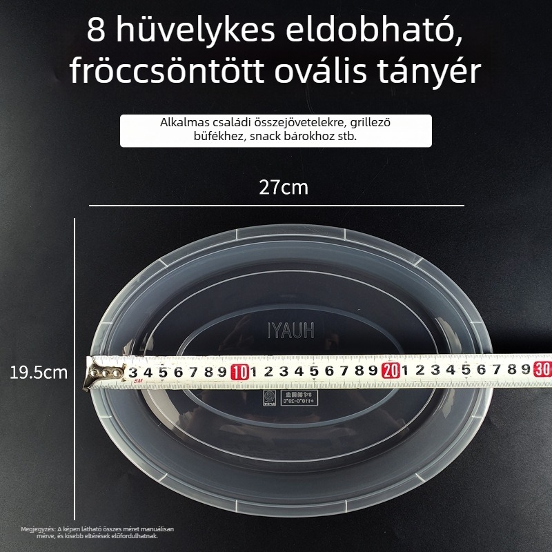 Egyszer használatos tányér, erősített, hőálló műanyagból, nagy ovális formájú, éttermekhez és piknikekhez