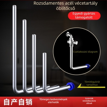 32 mm-es kocka vécé öblítőcső, 304 rozsdamentes acélból, L alakú csatlakozócső, hosszabb öblítőcső pedálos szeleppel