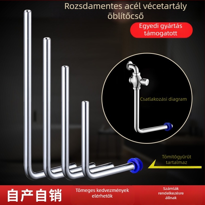 32 mm-es kocka vécé öblítőcső, 304 rozsdamentes acélból, L alakú csatlakozócső, hosszabb öblítőcső pedálos szeleppel