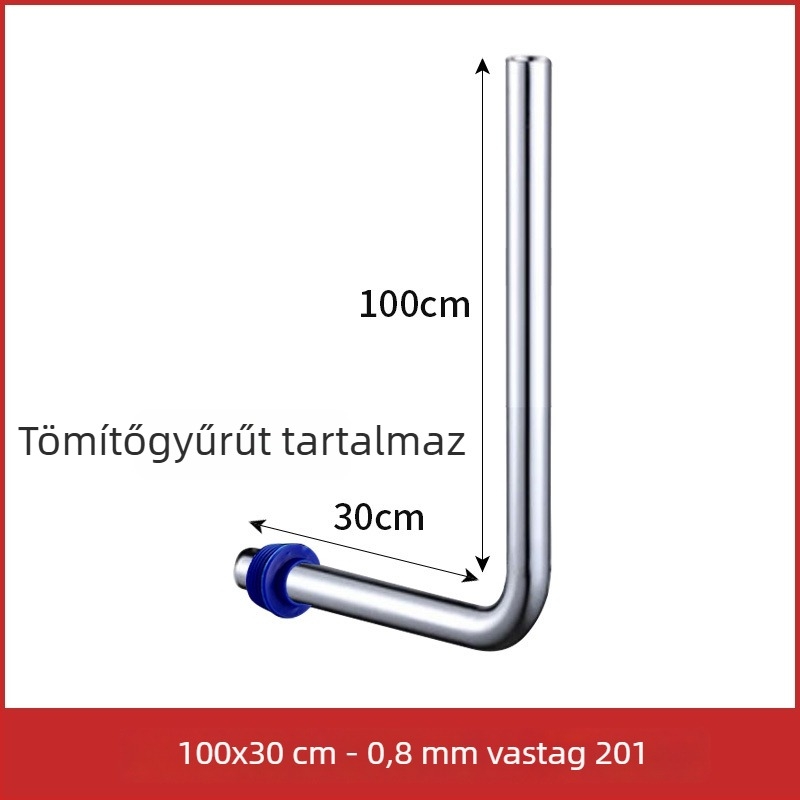 32 mm-es kocka vécé öblítőcső, 304 rozsdamentes acélból, L alakú csatlakozócső, hosszabb öblítőcső pedálos szeleppel
