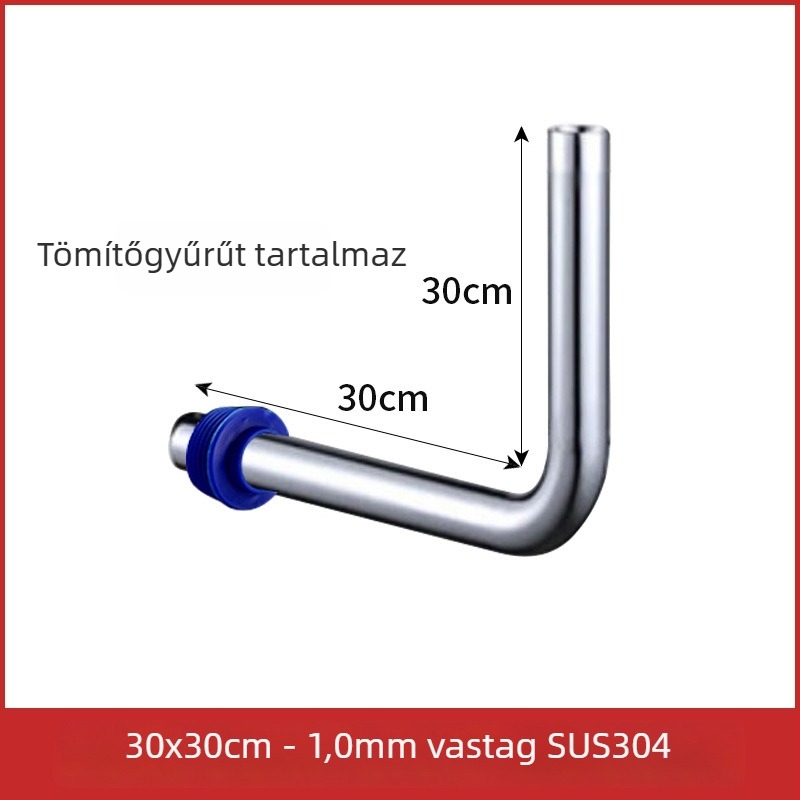 32 mm-es kocka vécé öblítőcső, 304 rozsdamentes acélból, L alakú csatlakozócső, hosszabb öblítőcső pedálos szeleppel