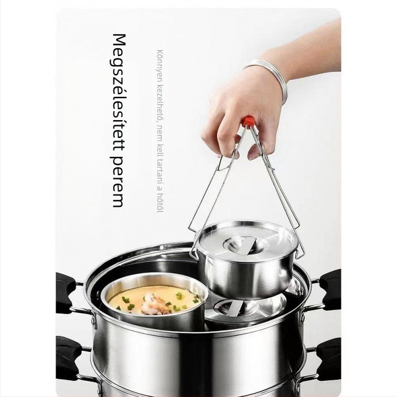304 rozsdamentes acélból készült pároló tál fedővel, babák számára készült ételekhez, párolt tojásos puding és gulyás tál