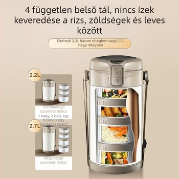 Téli melegen tartó ebéddoboz, 24 órás hőtartás, nagy kapacitás, hordozható ebéddoboz munkahelyre és iskolába