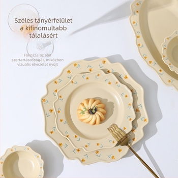 Minimalista virágos étkészlet szabálytalan formájú tányérokkal és tálakkal, aláglazúros színek, otthoni használatra, Instagram-stílus