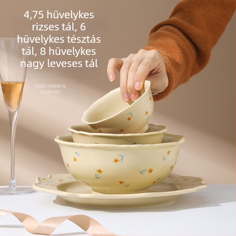 Minimalista virágos étkészlet szabálytalan formájú tányérokkal és tálakkal, aláglazúros színek, otthoni használatra, Instagram-stílus