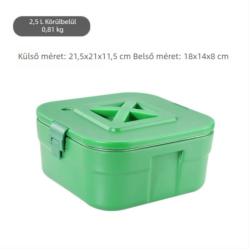 Háromrészes szigetelt ebédkészlet négyzet alakú edényekkel, kültéri használatra, meleg és hideg kettős használat