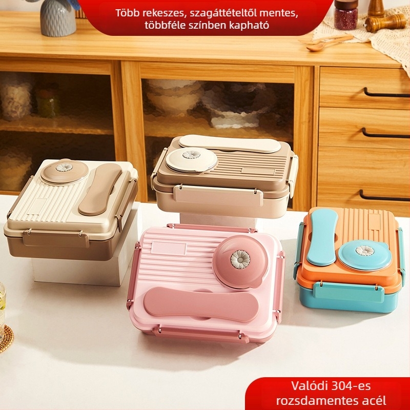 Hongjunda 304 rozsdamentes acél ebédes doboz, hordozható, hőszigetelt, öt rekesz, nagy kapacitás