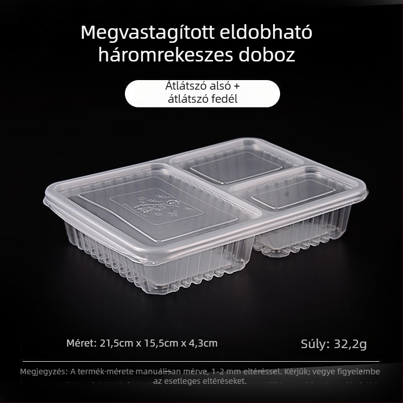 Egyszer használatos ebéddoboz, négy–hat rekesz, leveses tál, vastagított műanyag, Bento-stílusú csomagolás