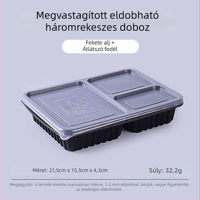 Egyszer használatos ebéddoboz, négy–hat rekesz, leveses tál, vastagított műanyag, Bento-stílusú csomagolás