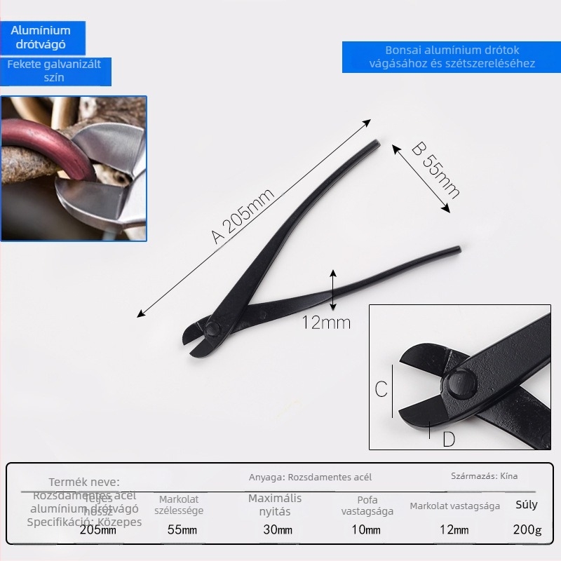 Rozsdamentes acél gömbcsuklós metszőolló bonsai formázáshoz – ágak, gyökerek, levelek és rügyek vágására