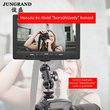 Fém, borsóhéj alakú nehéz felépítésű csipesz, univerzálisan állítható tartó fotómonitorhoz, hosszú és rövid kivitel, forró cipőhöz