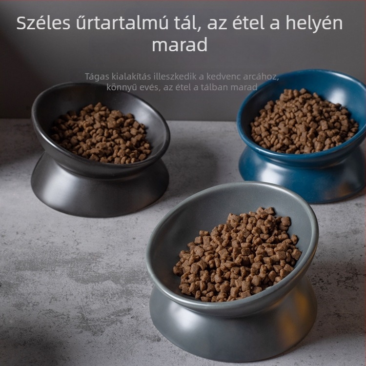 Magas lábú kerámia etetőtál macskáknak és kutyáknak, sík és ferde szájú kivitel, nyaki támasztó dizájn