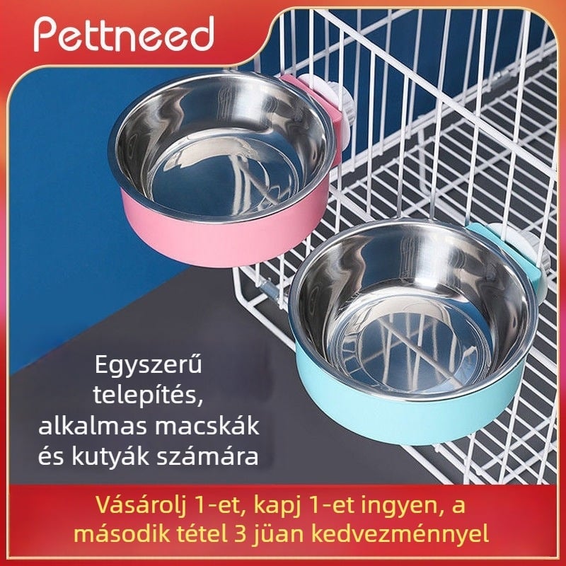 Rozsdamentes acélból készült háziállat tál — egyetlen tál ételnek és víznek macskáknak és kutyáknak, függő vagy rögzített tartóval.