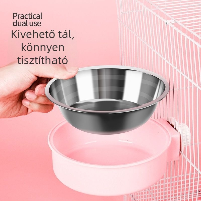 Rozsdamentes acélból készült háziállat tál — egyetlen tál ételnek és víznek macskáknak és kutyáknak, függő vagy rögzített tartóval.