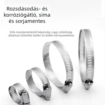 201 rozsdamentes acél tömlő- és csőbilincs, alkalmas víz- és gázvezetékekhez, erős, méret-tartomány 10–130 mm
