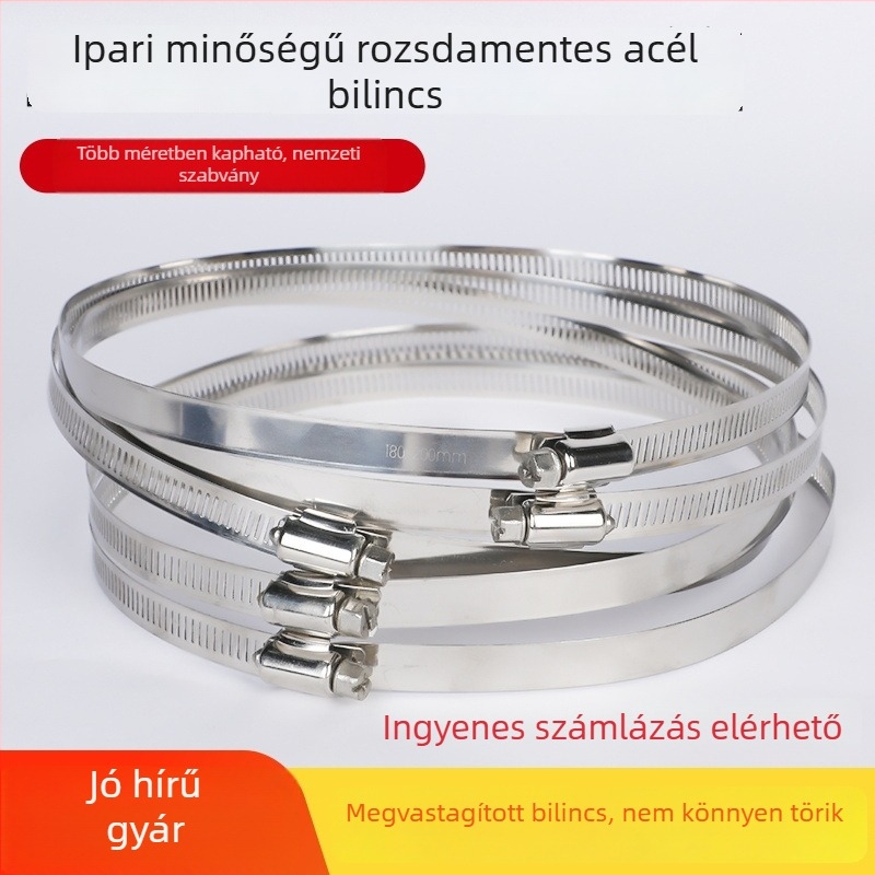 201 rozsdamentes acél tömlő- és csőbilincs, alkalmas víz- és gázvezetékekhez, erős, méret-tartomány 10–130 mm