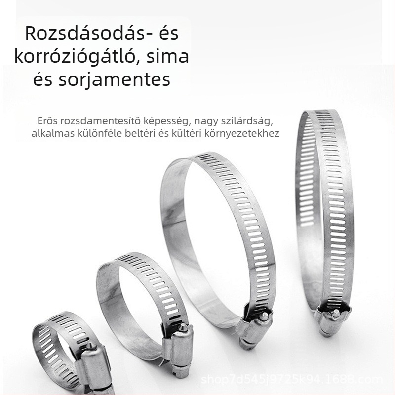 201 rozsdamentes acél tömlő- és csőbilincs, alkalmas víz- és gázvezetékekhez, erős, méret-tartomány 10–130 mm