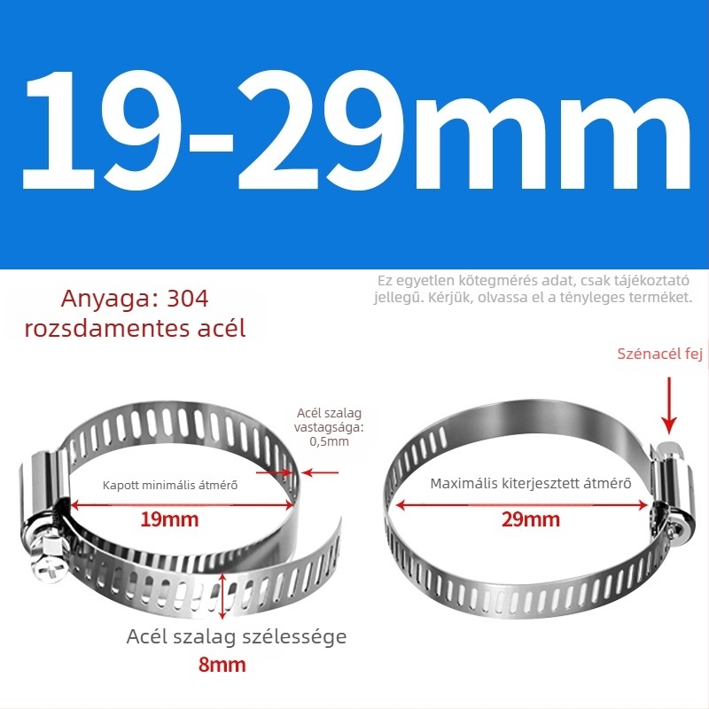 201 rozsdamentes acél tömlő- és csőbilincs, alkalmas víz- és gázvezetékekhez, erős, méret-tartomány 10–130 mm