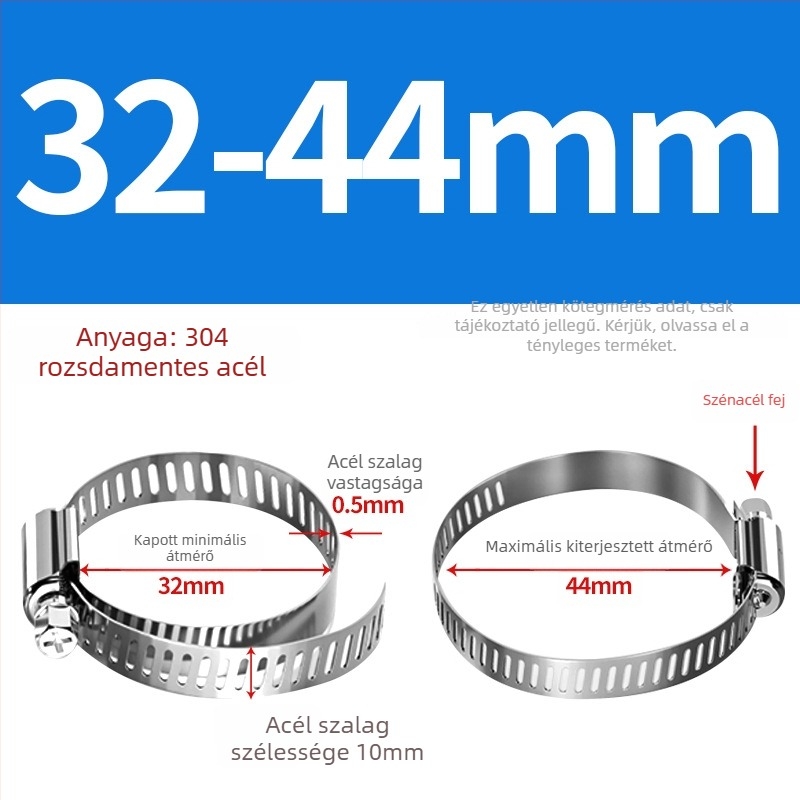 201 rozsdamentes acél tömlő- és csőbilincs, alkalmas víz- és gázvezetékekhez, erős, méret-tartomány 10–130 mm