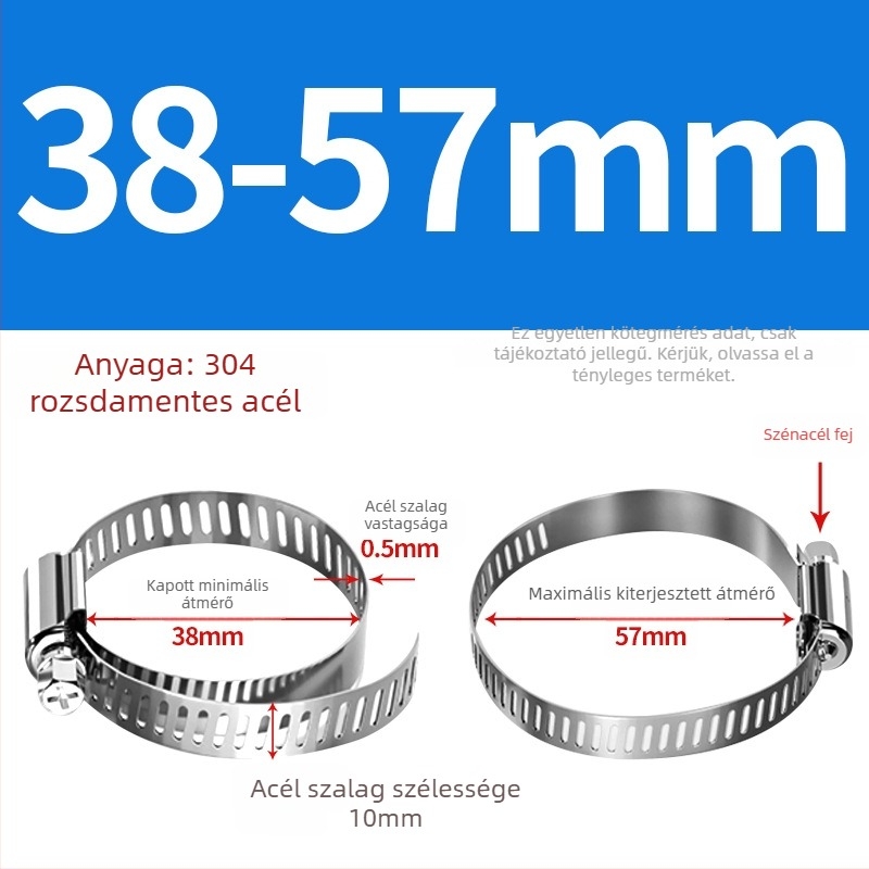 201 rozsdamentes acél tömlő- és csőbilincs, alkalmas víz- és gázvezetékekhez, erős, méret-tartomány 10–130 mm