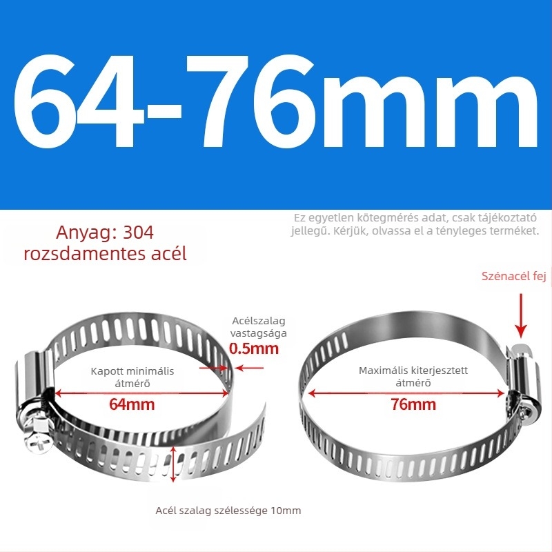 201 rozsdamentes acél tömlő- és csőbilincs, alkalmas víz- és gázvezetékekhez, erős, méret-tartomány 10–130 mm