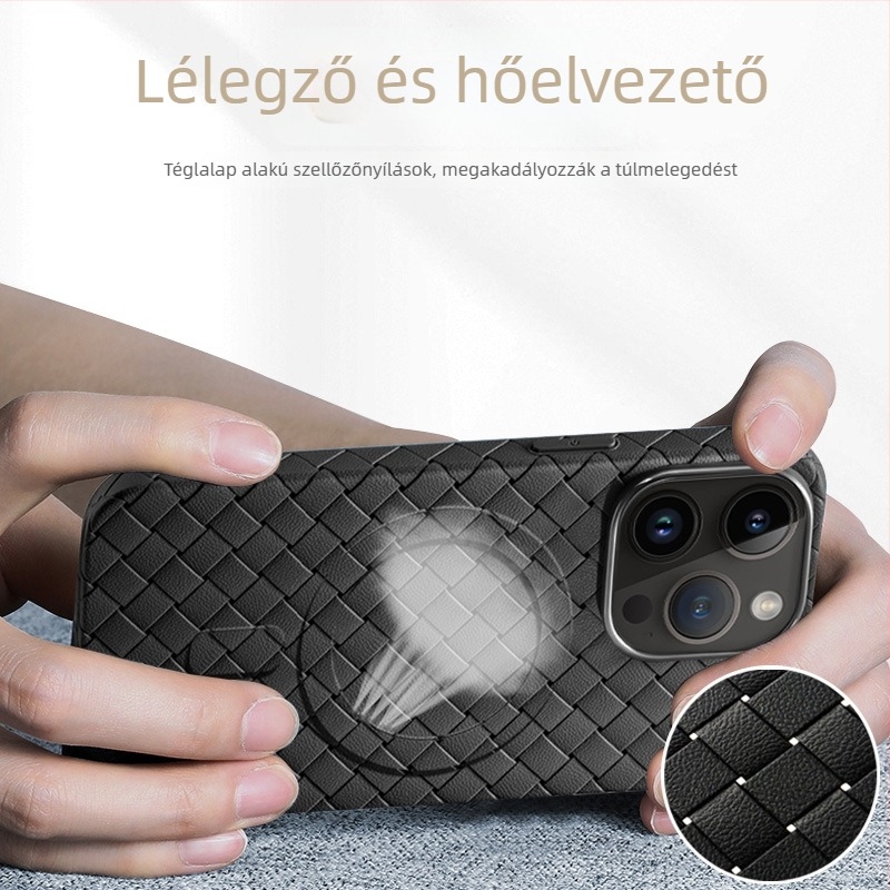 Ultra vékony TPU tok iPhone-hoz hőelvezetéssel, szövött mintázat textúrával, mágneses rögzítés, ütésálló védelem