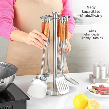 CCKO 304 rozsdamentes acél spatula- és kanálkészlet, 7 darabos konyhai eszköz, rózsafa fogantyúval, égési sérülések elleni védelem