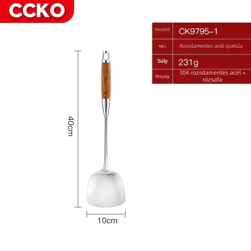 CCKO 304 rozsdamentes acél spatula- és kanálkészlet, 7 darabos konyhai eszköz, rózsafa fogantyúval, égési sérülések elleni védelem
