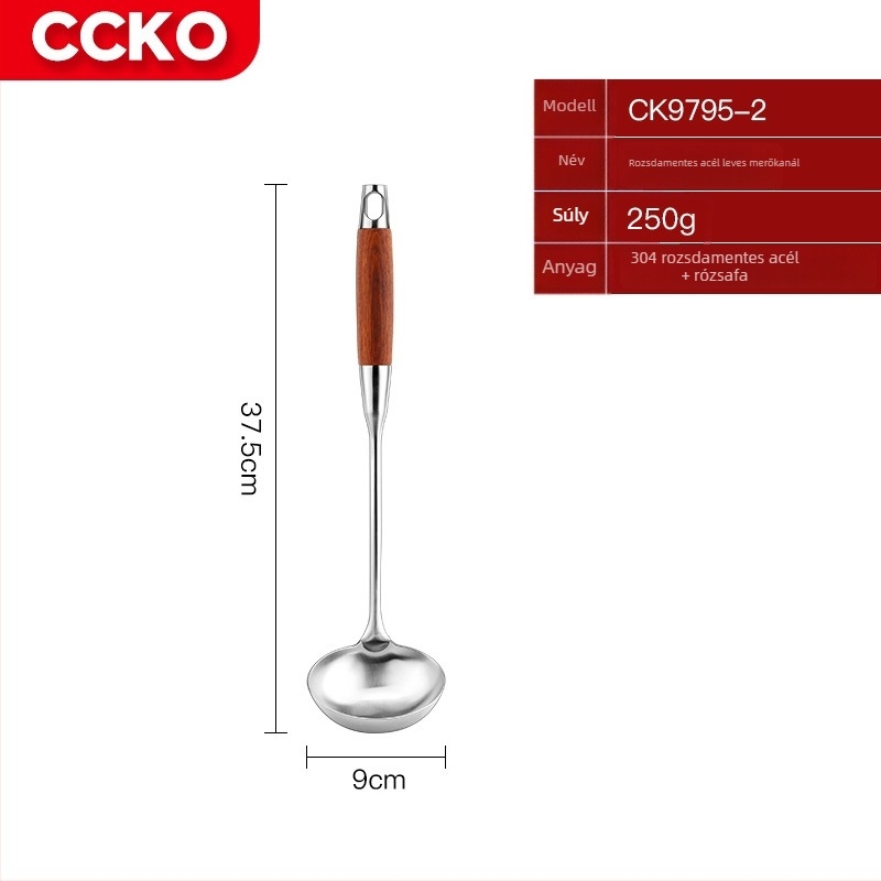 CCKO 304 rozsdamentes acél spatula- és kanálkészlet, 7 darabos konyhai eszköz, rózsafa fogantyúval, égési sérülések elleni védelem