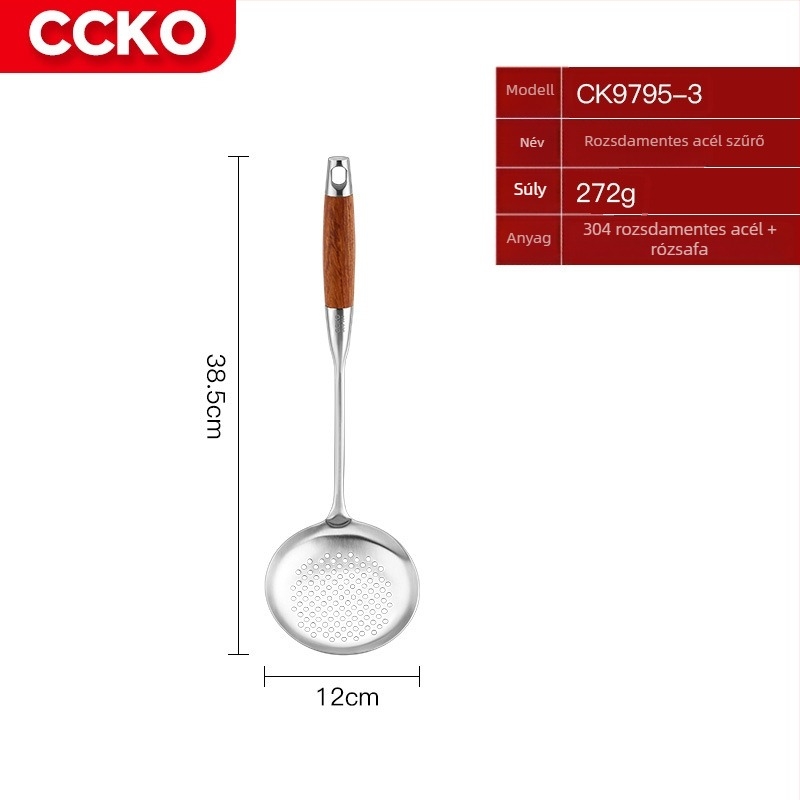 CCKO 304 rozsdamentes acél spatula- és kanálkészlet, 7 darabos konyhai eszköz, rózsafa fogantyúval, égési sérülések elleni védelem