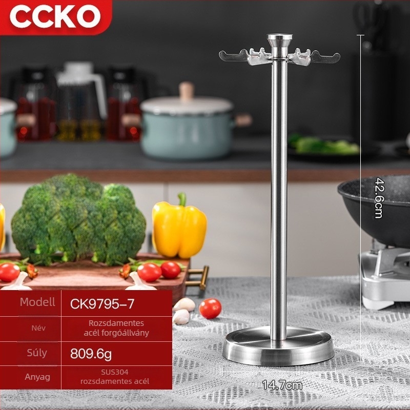 CCKO 304 rozsdamentes acél spatula- és kanálkészlet, 7 darabos konyhai eszköz, rózsafa fogantyúval, égési sérülések elleni védelem