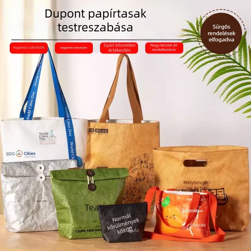 Dupont papírtáska egyedi logóval, retro stílusú, vízálló kraft papírból, környezetbarát reklám bevásárlótáska