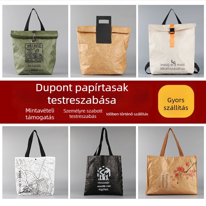 Dupont papírtáska egyedi logóval, retro stílusú, vízálló kraft papírból, környezetbarát reklám bevásárlótáska