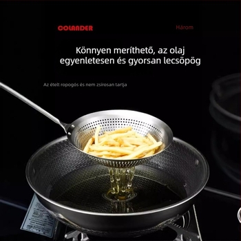 Rozsdamentes acél nagy merítőkanál, élelmiszer-minőségű, egytömbös kialakítás, ideális gombócok és tészta számára, sütéshez és leszűréshez