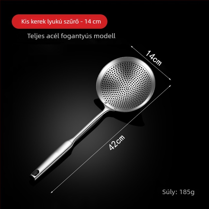 Rozsdamentes acél nagy merítőkanál, élelmiszer-minőségű, egytömbös kialakítás, ideális gombócok és tészta számára, sütéshez és leszűréshez