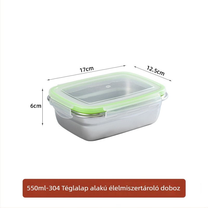 304 rozsdamentes acél ebédes doboz fedéllel, légmentesen záródó tároló hűtőben, gyümölcsök és élelmiszerek számára