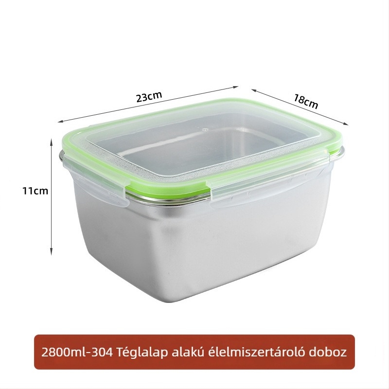 304 rozsdamentes acél ebédes doboz fedéllel, légmentesen záródó tároló hűtőben, gyümölcsök és élelmiszerek számára