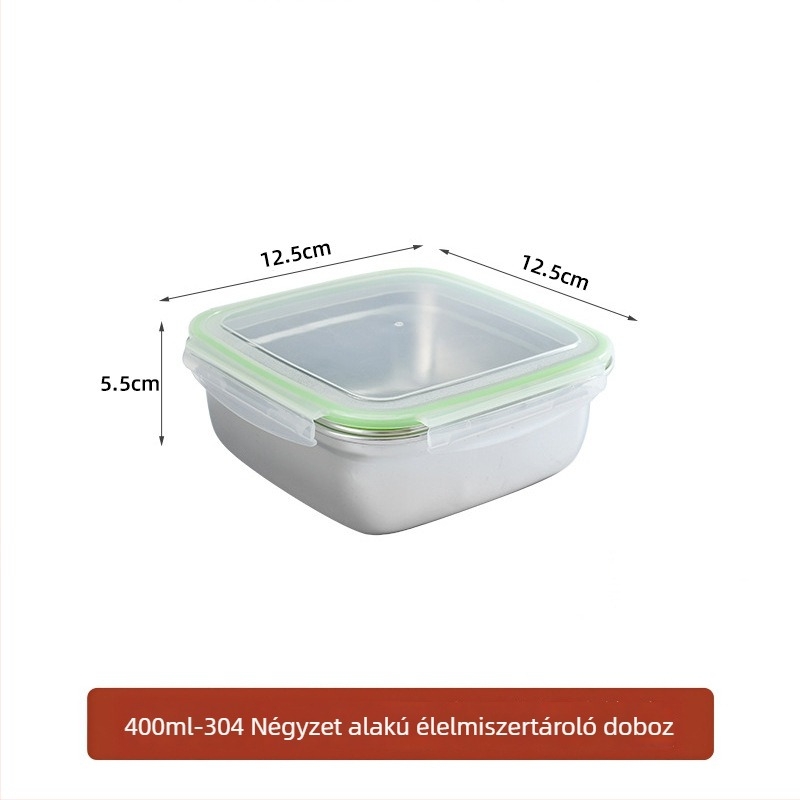 304 rozsdamentes acél ebédes doboz fedéllel, légmentesen záródó tároló hűtőben, gyümölcsök és élelmiszerek számára