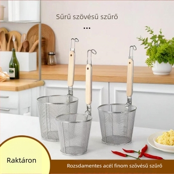 Rozsdamentes acélból készült Malatang szűrőcolander, tészta kosár és olajkosár, szűrő, csúszásmentes fogantyú, dupla kampó, hőálló