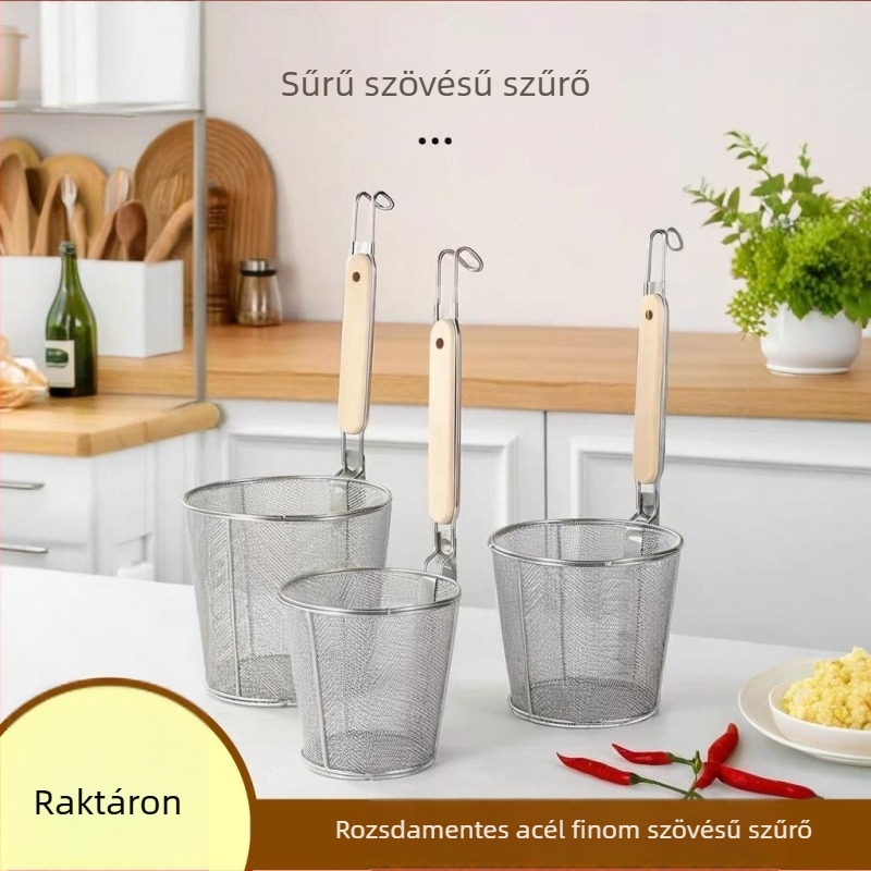 Rozsdamentes acélból készült Malatang szűrőcolander, tészta kosár és olajkosár, szűrő, csúszásmentes fogantyú, dupla kampó, hőálló
