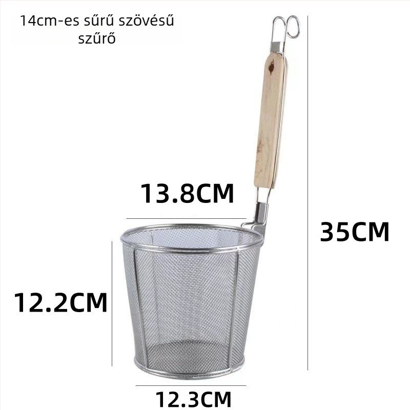 Rozsdamentes acélból készült Malatang szűrőcolander, tészta kosár és olajkosár, szűrő, csúszásmentes fogantyú, dupla kampó, hőálló