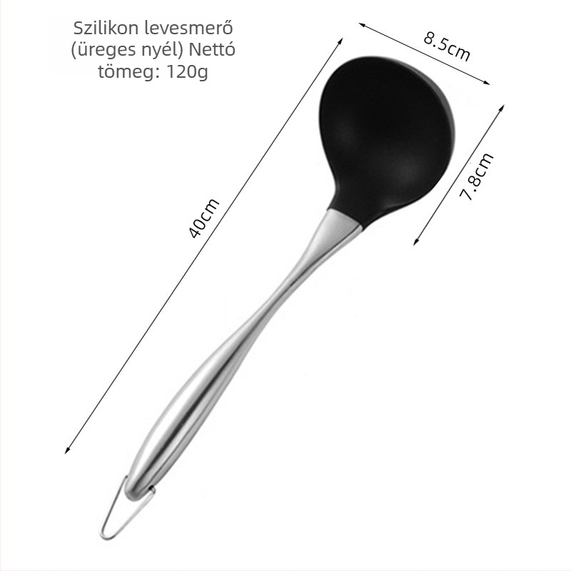 3 részes szilikon és rozsdamentes acélból készült konyhai készlet nem tapadó felületekhez – spatula, serpenyő-spatula és leszűrőkanál